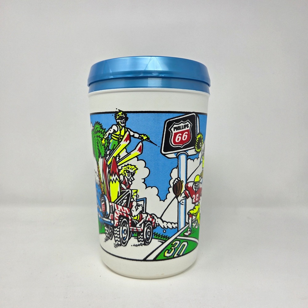 Aladdin Phillips 66 Travel Mug White Blue Vintage‎ Sports Graphic Cup